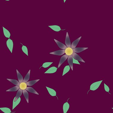 Basit çiçek ve yeşil yapraklı tasarım kompozisyonu, vektör illüstrasyonu