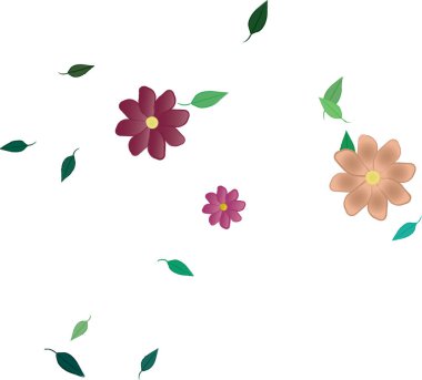 Basit çiçek ve yeşil yapraklı tasarım kompozisyonu, vektör illüstrasyonu