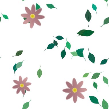 Basit çiçek ve yeşil yapraklı tasarım kompozisyonu, vektör illüstrasyonu