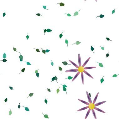 Basit çiçek ve yeşil yapraklı tasarım kompozisyonu, vektör illüstrasyonu