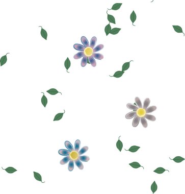 Basit çiçek ve yeşil yapraklı tasarım kompozisyonu, vektör illüstrasyonu