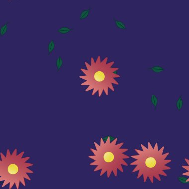 Basit çiçek ve yeşil yapraklı tasarım kompozisyonu, vektör illüstrasyonu