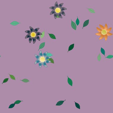 Basit çiçek ve yeşil yapraklı tasarım kompozisyonu, vektör illüstrasyonu