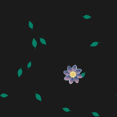 Basit çiçek ve yeşil yapraklı tasarım kompozisyonu, vektör illüstrasyonu