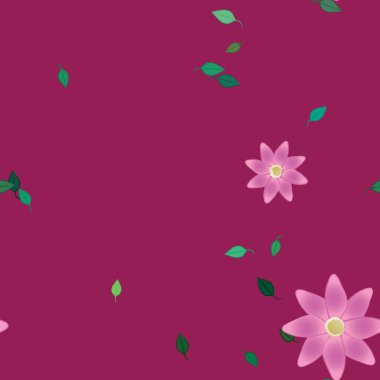 Basit çiçek ve yeşil yapraklı tasarım kompozisyonu, vektör illüstrasyonu