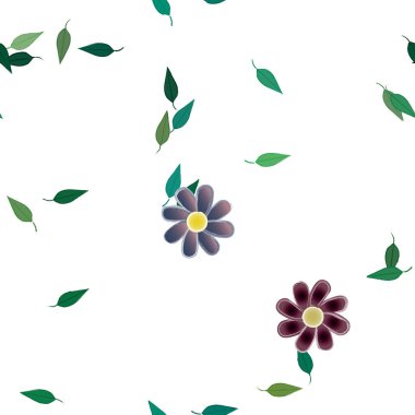 Basit çiçek ve yeşil yapraklı tasarım kompozisyonu, vektör illüstrasyonu