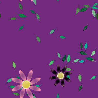 Basit çiçek ve yeşil yapraklı tasarım kompozisyonu, vektör illüstrasyonu