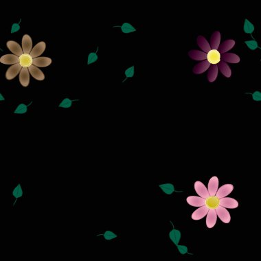 Basit çiçek ve yeşil yapraklı tasarım kompozisyonu, vektör illüstrasyonu