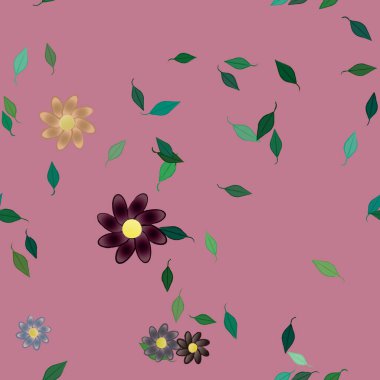 Basit çiçek ve yeşil yapraklı tasarım kompozisyonu, vektör illüstrasyonu