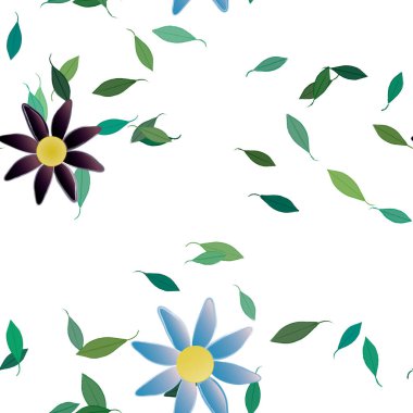 Basit çiçek ve yeşil yapraklı tasarım kompozisyonu, vektör illüstrasyonu