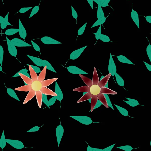 Composición Diseño Con Flores Simples Hojas Verdes Ilustración Vectorial — Vector de stock