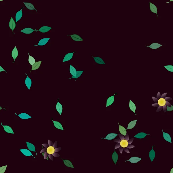 Composition Design Avec Fleurs Simples Feuilles Vertes Illustration Vectorielle — Image vectorielle