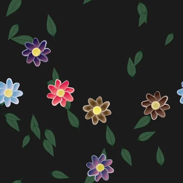 Composição Design Com Flores Simples Folhas Verdes Ilustração Vetorial — Vetor de Stock