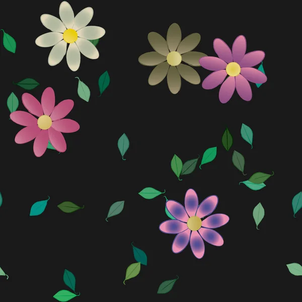 Vector Ilustración Flores Verano Pétalos Con Hojas Fondo Botánico — Archivo Imágenes Vectoriales