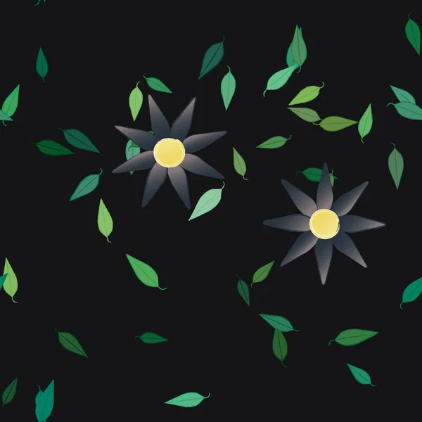 Design Sammansättning Med Enkla Blommor Och Gröna Blad Vektor Illustration — Stock vektor