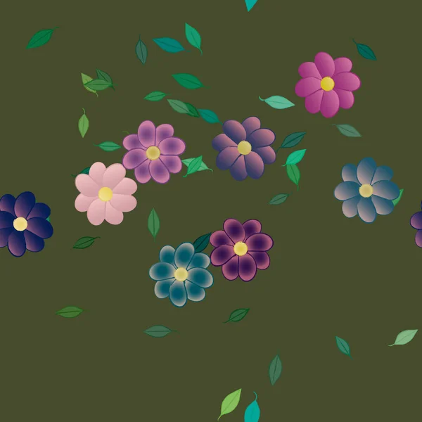 Illustration Vectorielle Pétales Fleurs Été Avec Feuilles Fond Botanique — Image vectorielle