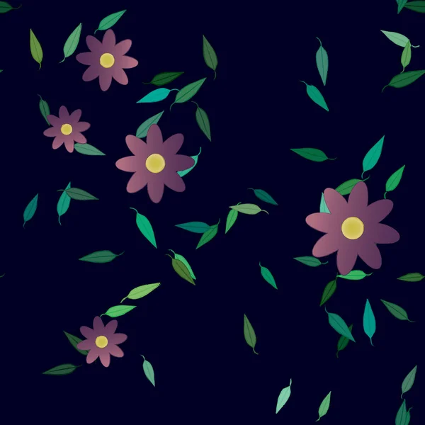 Composición Diseño Con Flores Simples Hojas Verdes Ilustración Vectorial — Vector de stock