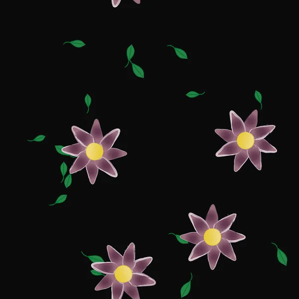 Composición Diseño Con Flores Simples Hojas Verdes Ilustración Vectorial — Archivo Imágenes Vectoriales