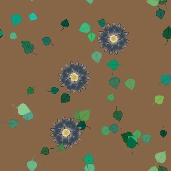 Composition Design Avec Fleurs Simples Feuilles Vertes Illustration Vectorielle — Image vectorielle