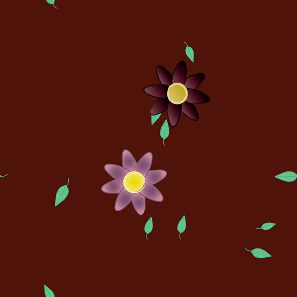 Composición Diseño Con Flores Simples Hojas Verdes Ilustración Vectorial — Vector de stock