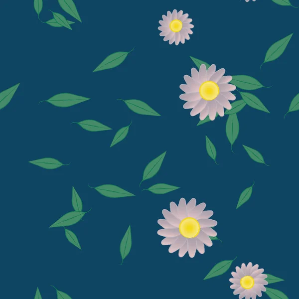 Composição Design Com Flores Simples Folhas Verdes Ilustração Vetorial — Vetor de Stock