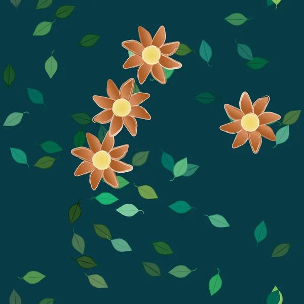 Illustration Vectorielle Pétales Fleurs Été Avec Feuilles Fond Botanique — Image vectorielle