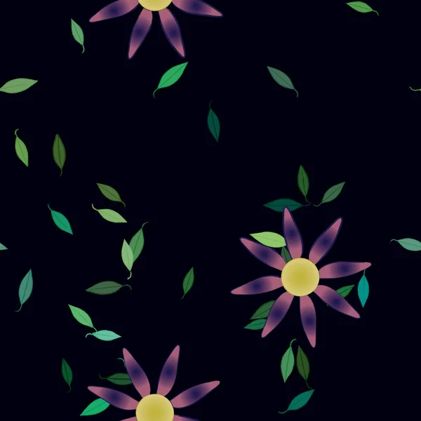 Composição Design Com Flores Simples Folhas Verdes Ilustração Vetorial — Vetor de Stock