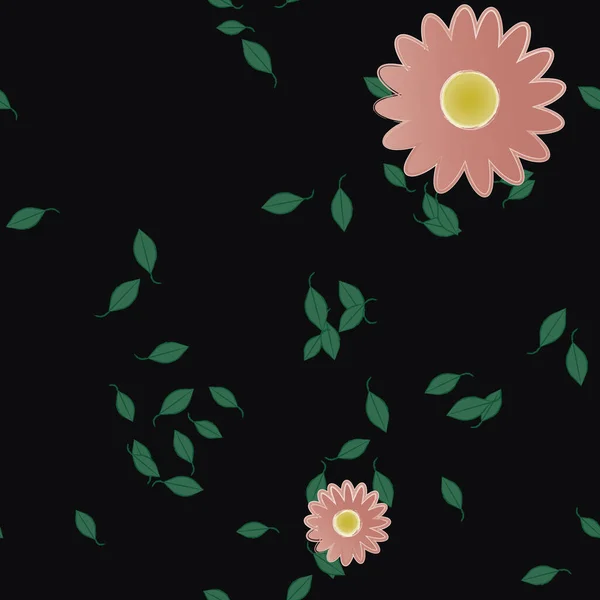 Composición Diseño Con Flores Simples Hojas Verdes Ilustración Vectorial — Vector de stock