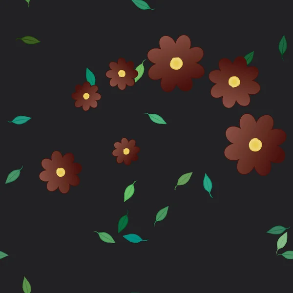 Composition Design Avec Fleurs Simples Feuilles Vertes Illustration Vectorielle — Image vectorielle