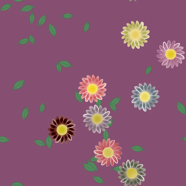 Composición Diseño Con Flores Simples Hojas Verdes Ilustración Vectorial — Vector de stock