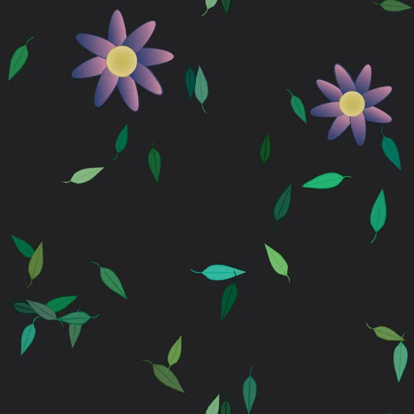 Composição Design Com Flores Simples Folhas Verdes Ilustração Vetorial —  Vetores de Stock