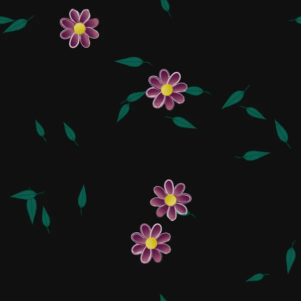 Design Sammansättning Med Enkla Blommor Och Gröna Blad Vektor Illustration — Stock vektor