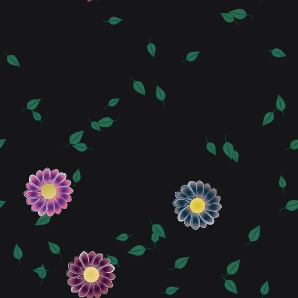 Composición Diseño Con Flores Simples Hojas Verdes Ilustración Vectorial — Vector de stock