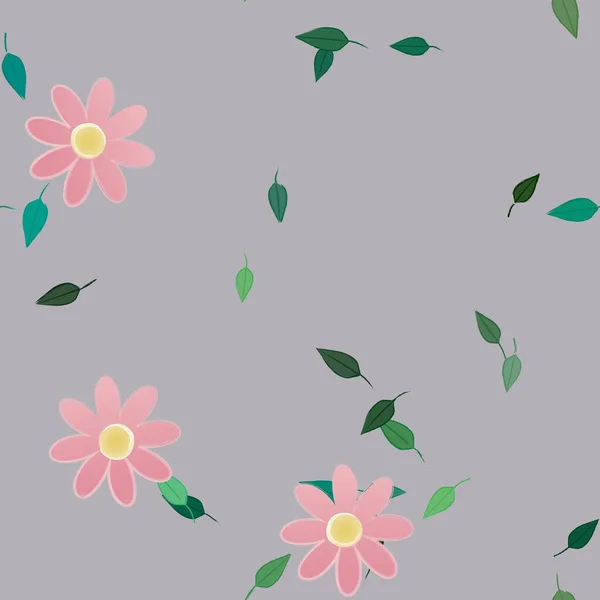 Composición Diseño Con Flores Simples Hojas Verdes Ilustración Vectorial — Vector de stock