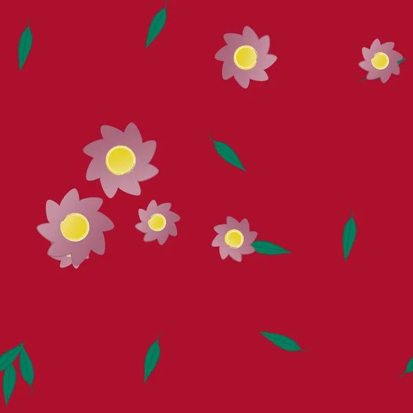 Vector Ilustración Flores Verano Pétalos Con Hojas Fondo Botánico — Vector de stock