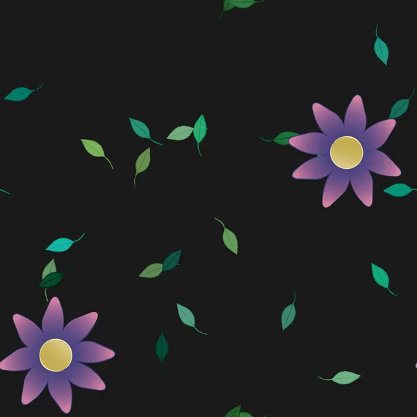 Composition Design Avec Fleurs Simples Feuilles Vertes Illustration Vectorielle — Image vectorielle