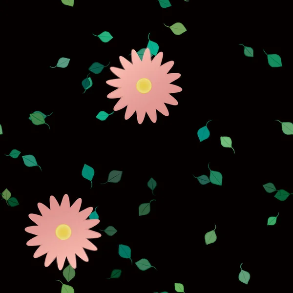 Composición Diseño Con Flores Simples Hojas Verdes Ilustración Vectorial — Vector de stock