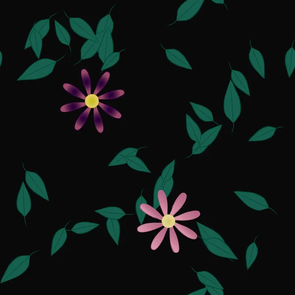 Design Sammansättning Med Enkla Blommor Och Gröna Blad Vektor Illustration — Stock vektor