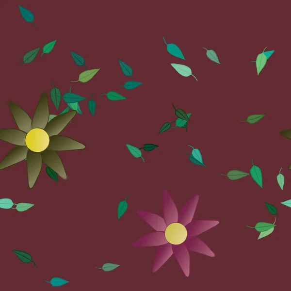 Illustration Vectorielle Pétales Fleurs Été Avec Feuilles Fond Botanique — Image vectorielle