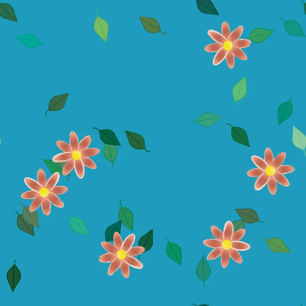 Composición Diseño Con Flores Simples Hojas Verdes Ilustración Vectorial — Vector de stock