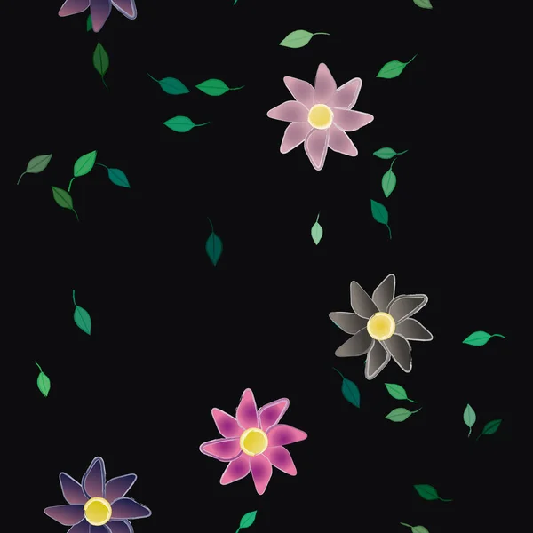 Illustration Vectorielle Pétales Fleurs Été Avec Feuilles Fond Botanique — Image vectorielle