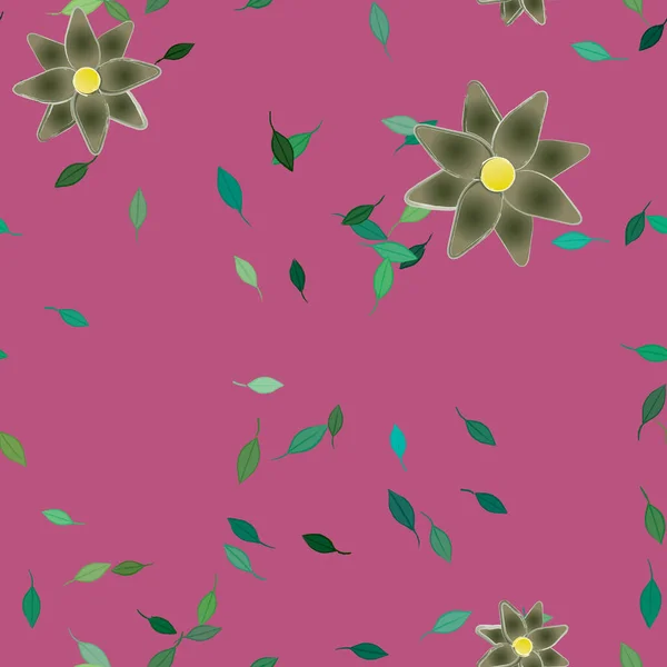 Composición Diseño Con Flores Simples Hojas Verdes Ilustración Vectorial — Vector de stock