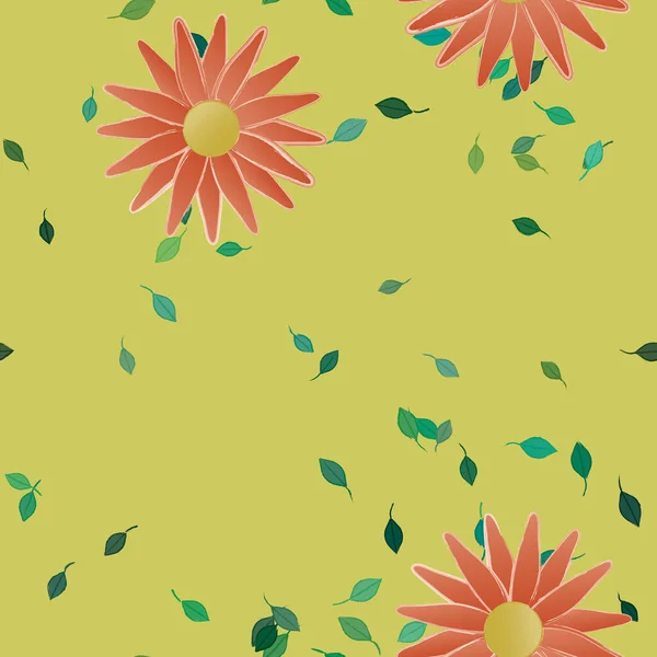 Composición Diseño Con Flores Simples Hojas Verdes Ilustración Vectorial — Vector de stock