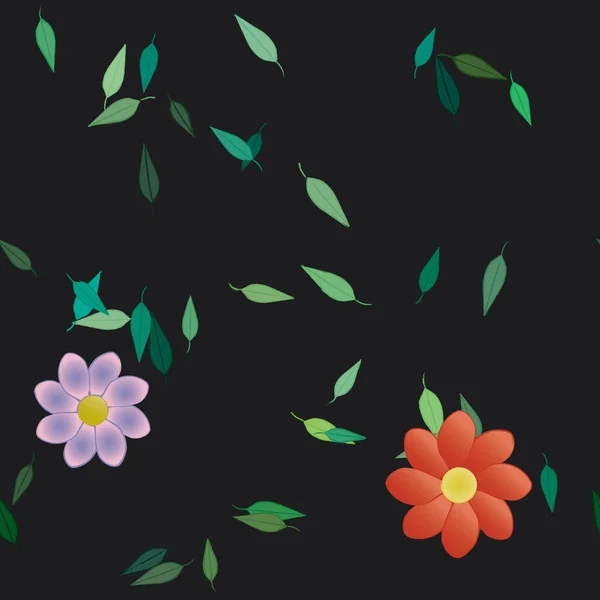 Ilustrare Vectorială Petalelor Flori Vară Frunze Fundal Botanic — Vector de stoc