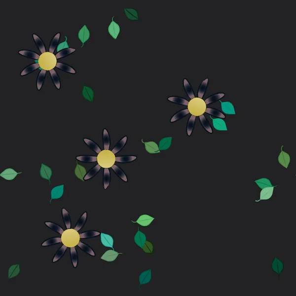 Illustration Vectorielle Pétales Fleurs Été Avec Feuilles Fond Botanique — Image vectorielle