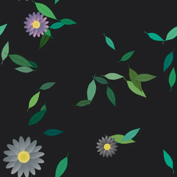 Illustration Vectorielle Pétales Fleurs Été Avec Feuilles Fond Botanique — Image vectorielle