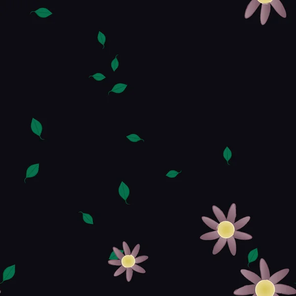 Composición Diseño Con Flores Simples Hojas Verdes Ilustración Vectorial — Archivo Imágenes Vectoriales