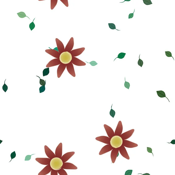 Design Sammansättning Med Enkla Blommor Och Gröna Blad Vektor Illustration — Stock vektor