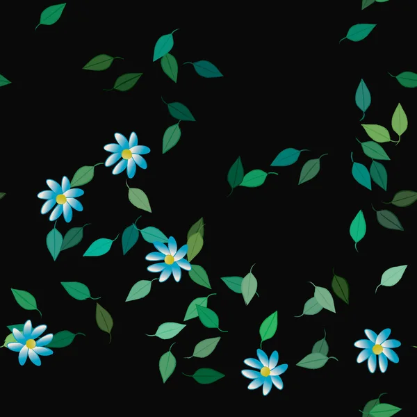 Ontwerp Compositie Met Eenvoudige Bloemen Groene Bladeren Vector Illustratie — Stockvector