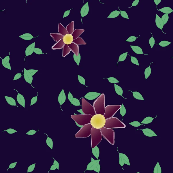 Vector Ilustración Flores Verano Pétalos Con Hojas Fondo Botánico — Vector de stock